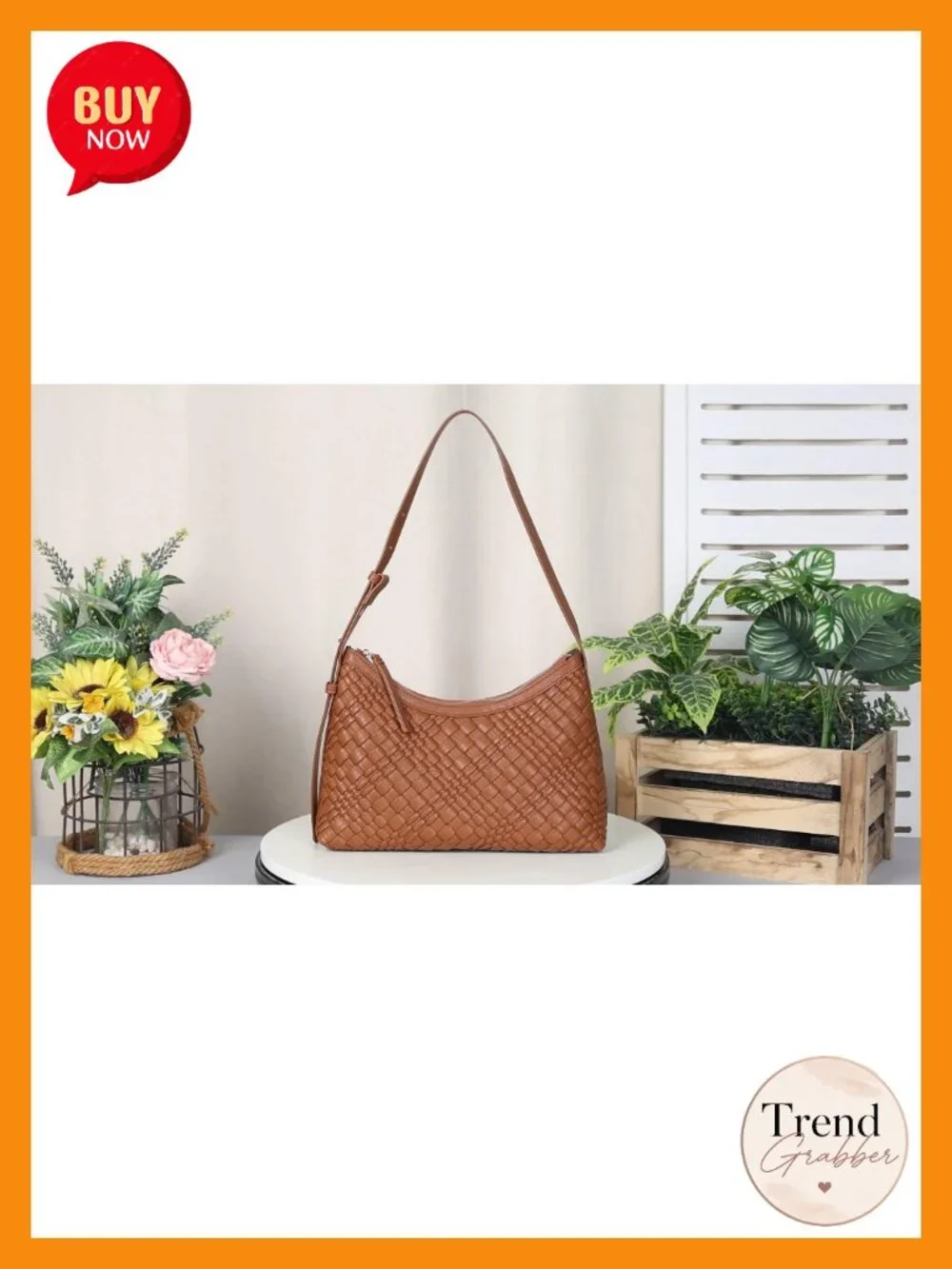 Handwoven Vegan Leather Hobo Shoulder Bag Adjustable Strap